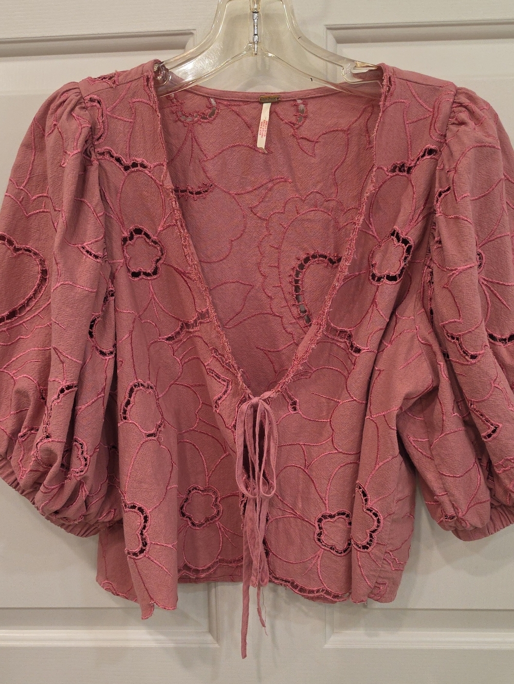 Free People Rose Pink Eyelet Tie-Front Blouse XS
